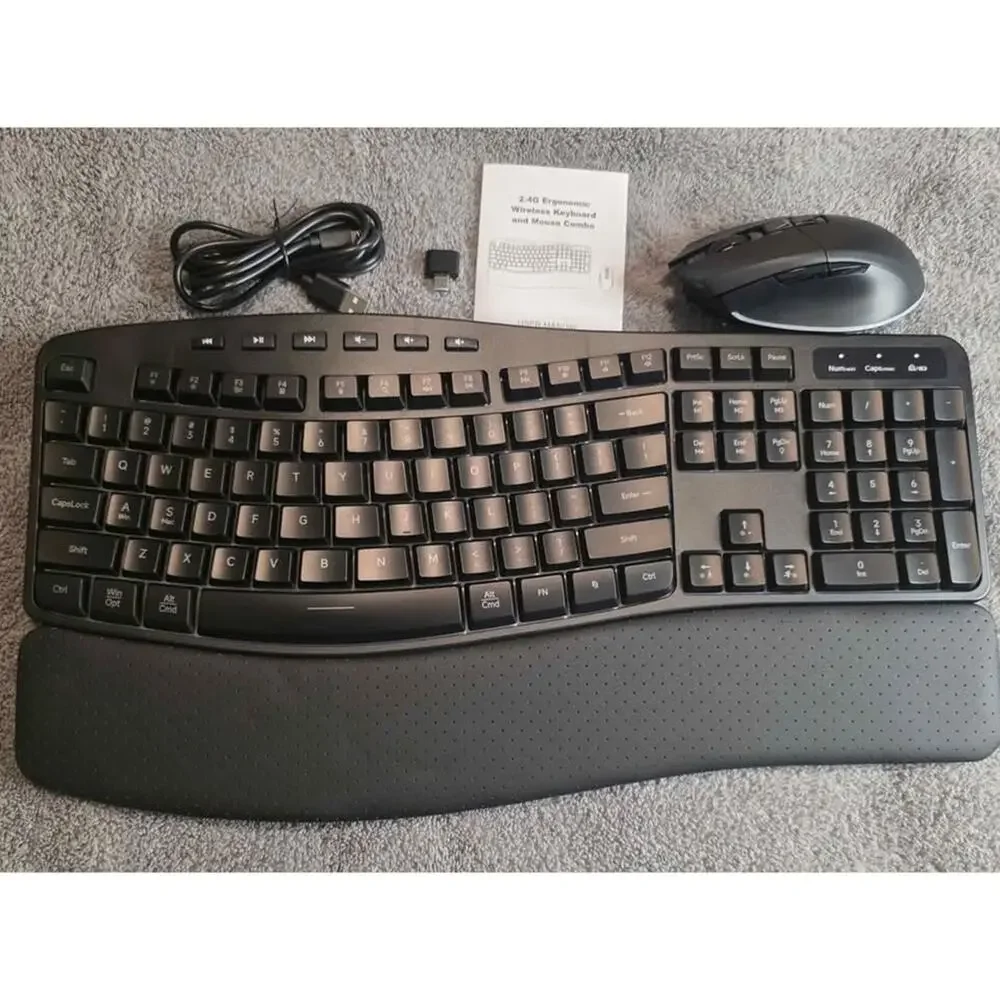 2.4G Ergonomic Wireless Keyboard and Mouse Combo PC441A Cushioned Palm Rest